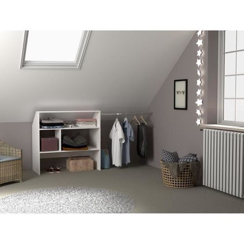 Kit Dressing Sous Comble Artic Ekipa - Décor Mélaminé Blanc - 1 Penderie - L197 X P50 X H94 Cm