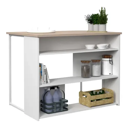 Ilot de cuisine TASTE imitation chêne et blanc