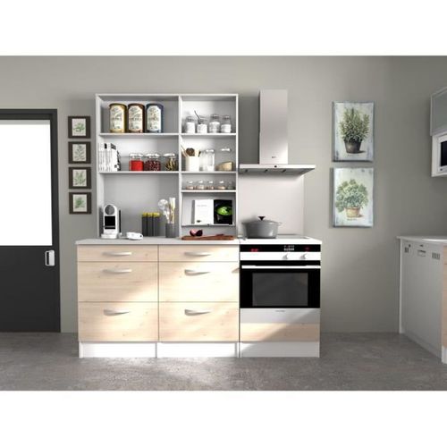 Meuble Bas Cuisine 3 Tiroirs Avec Plan De Travail Chêne Jackson 60x60x86 Cm