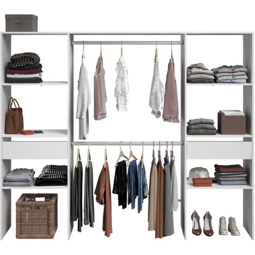Dressing Avec Rideau - 2 Tiroirs Et 2 Colonnes - Décor Blanc - L 198 X P 40 X H 203 Cm - Artic Dressing Avec Rideau - 2 Tiroirs Et 2 Colonnes - Décor Blanc - L 198 X P 40 X H 203 Cm - Artic