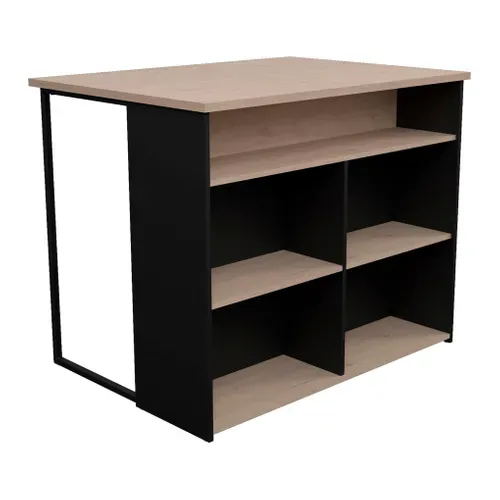 Ilot de cuisine BRUNCH imitation chêne et noir vue 3/4