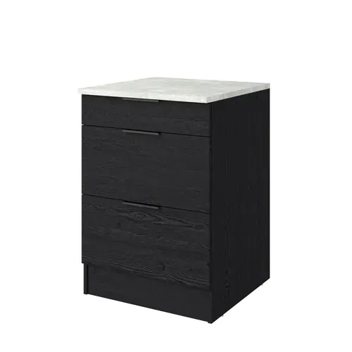 Bas 60 cm 1 tir 2tiroirs cass ANNA chêne noir vue de profil