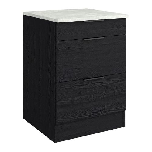 Bas 60 cm 1 tir 2tiroirs cass ANNA chêne noir vue 3/4