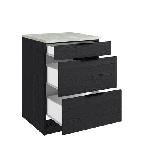 Bas 60 cm 1 tir 2tiroirs cass ANNA chêne noir