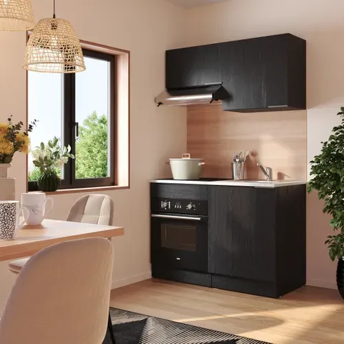 Bas 60 cm 1 porte ANNA chêne noir vue d'ambiance 1