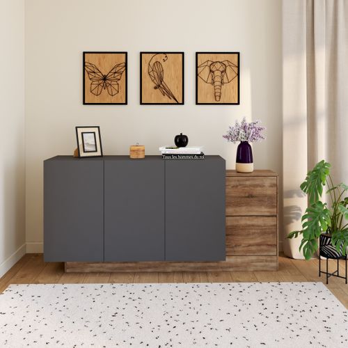 Buffet L. 180 PARADOXE Gris / imitation chêne vue d'ambiance 1