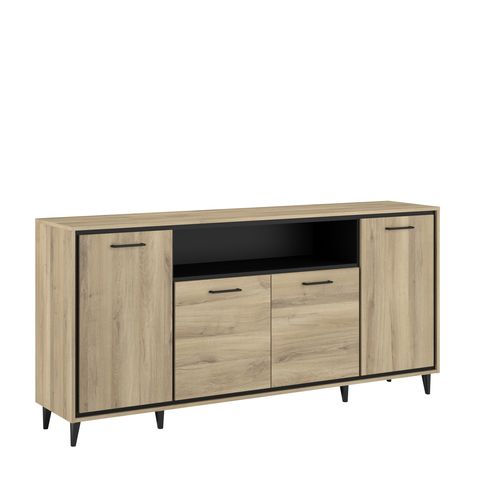 Buffet LED 4 portes 179 cm OSTARA imitation chêne et noir