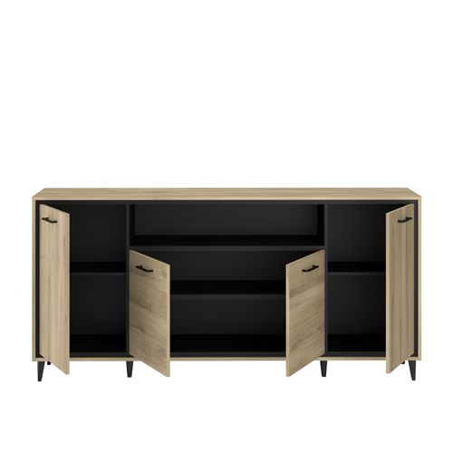 Buffet LED 4 portes 179 cm OSTARA imitation chêne et noir