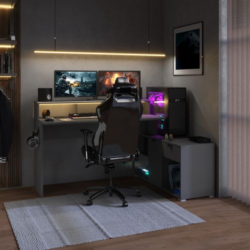 Bureau Gamer d'angle WORTEX gris vue d'ambiance 1