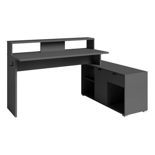 Bureau Gamer d'angle WORTEX gris vue 3/4