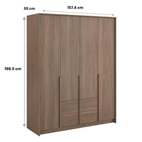 Armoire 4 portes 2 tiroirs avec miroir intérieur HAIKU imitation noyer