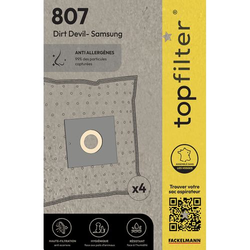 Lot De 4 Sacs Aspirateur Dirt Devil Samsung Topfilter Premium