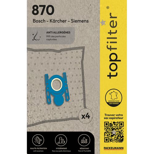 Lot De 4 Sacs Aspirateur Pour Bosch Et Siemens Topfilter Premium