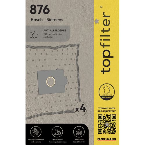 Lot De 4 Sacs Aspirateur Bosch Siemens Topfilter Premium