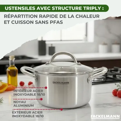 Batterie De Cuisine Avec 2 Poêles 24/28 Cm Et 3 Casseroles 14/16/18 Cm Avec 1 Couvercle De Cuisson …