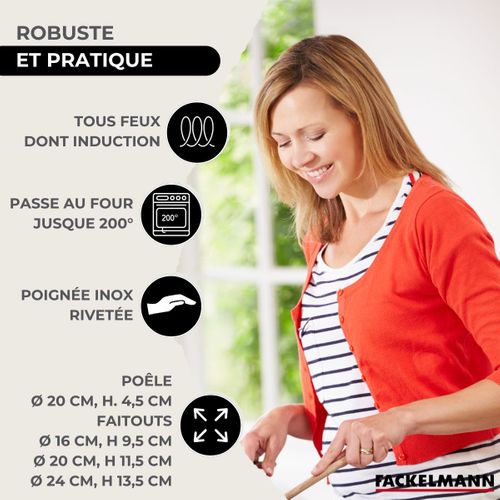 Set 1 Poêle 20 Cm Et 1 Couvercle Verre, 3 Faitouts Inox 16, 20 Et 24 Cm
