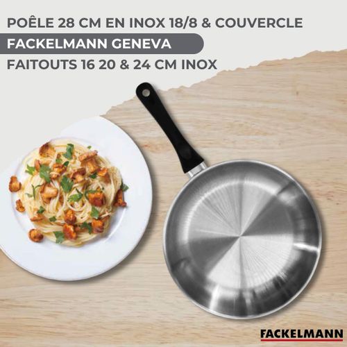 Fackelmann Set Poêle Inox 20 Cm Avec Couvercle Verre Et 6 Ustensiles - Tous Feux Dont Induction