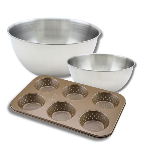 Set De Pâtisserie Avec 1 Moule à Pain Ronds 6 Empreintes, 1 Spatule Et 2 Bols à Mixer