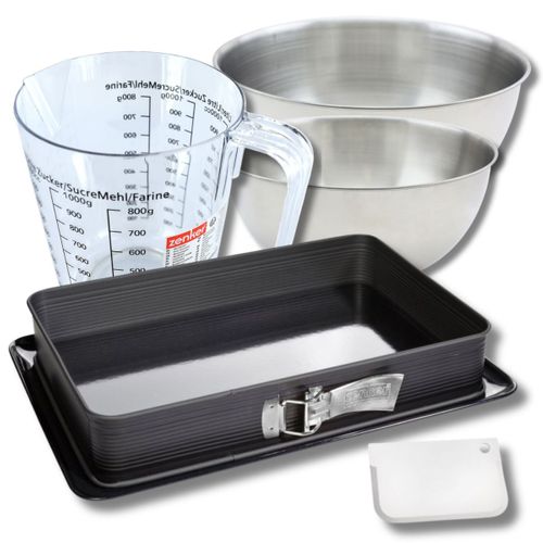 Set Pâtisserie Avec Moule Rectangulaire De 42 X 29 Cm En Acier Émaillé, 2 Bols à Mixer