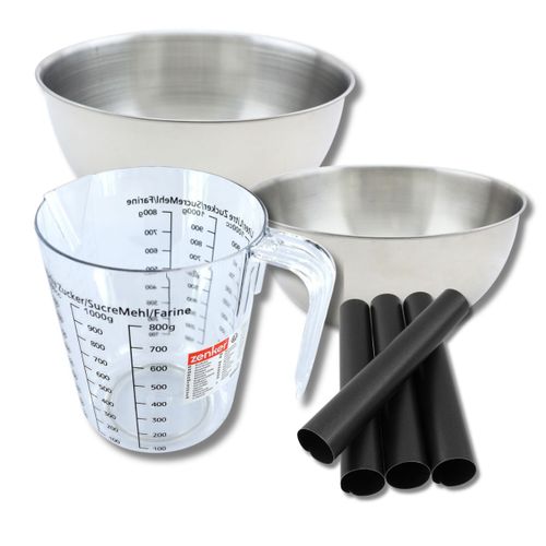 Set Pâtisserie Avec 4 Moules Tube 13 Cm, 2 Bols à Mixer, Verre Mesureur Et Spatule
