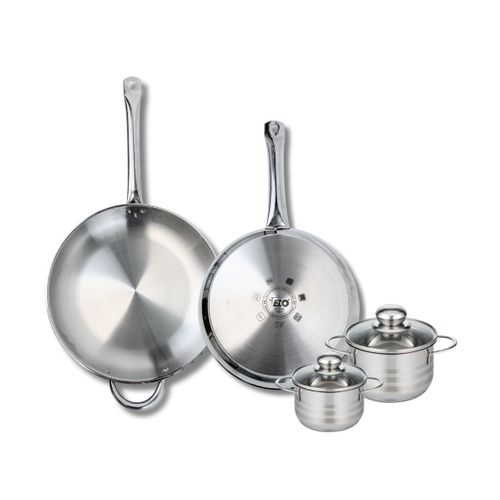 Ensemble De 2 Poêles De Cuisson 28 Et 32 Cm Et 2 Faitouts 12 Et 14 Cm Profi Brillant
