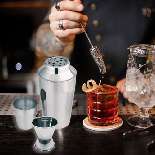 Shaker Cocktail Inox 400 Ml + Doseur Diabolo 2/4 Cl - Acier Chromé Miroir