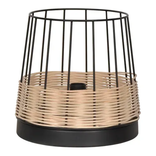 Lampe à poser rotin/métal D20c INDAH noir mat vue de face