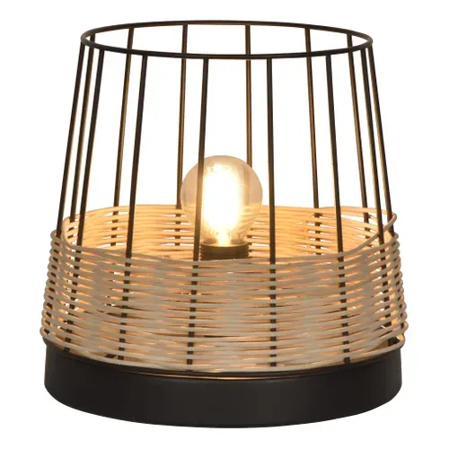 Lampe à poser rotin/métal D20c INDAH noir mat