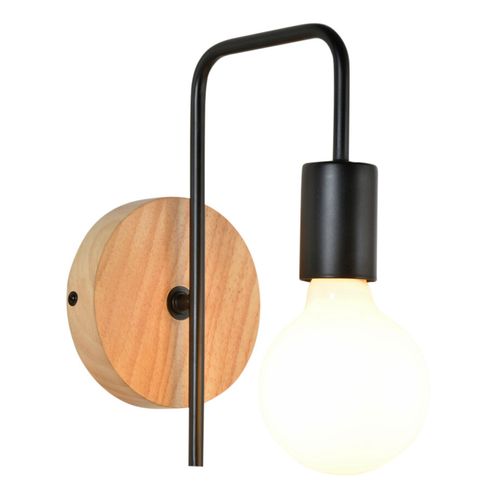 Applique bois métal H. 24,5 cm BERKLEY Noir et naturel