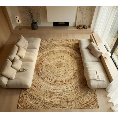 Tapis En Jute Tressé Main Motif Rond Naturel 120x170 - Style Bohème