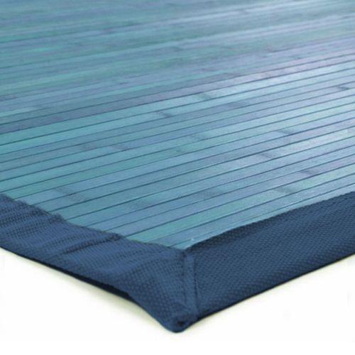 Tapis Salon En Bambou Larges Lattes Et Ganse Bleu 120x180