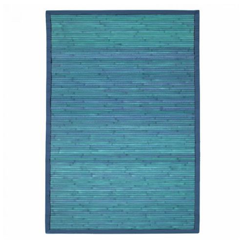 Tapis Salon En Bambou Larges Lattes Et Ganse Bleu 120x180