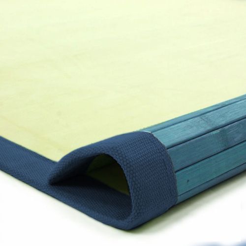 Tapis Salon En Bambou Larges Lattes Et Ganse Bleu 120x180