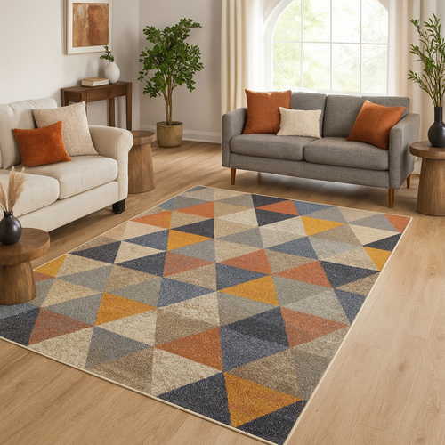 Tapis Salon Doux Scandinave Géométrique Multicolore 133x170