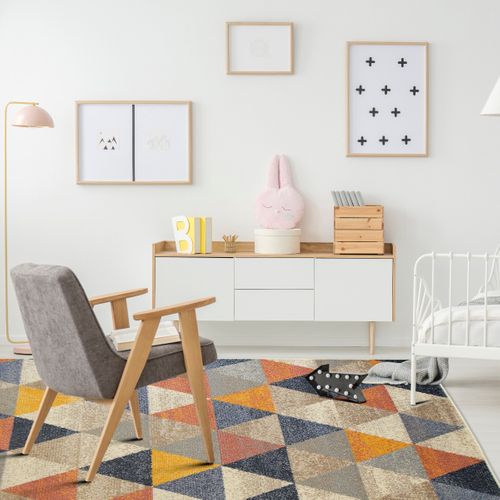 Tapis Salon Doux Scandinave Géométrique Multicolore 133x170