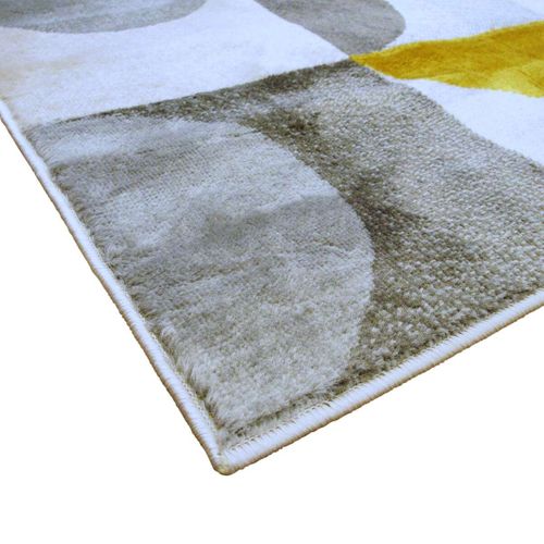 Tapis Motifs Arcs De Cercle Et Carrés Gris, Jaune Et Crème 133x170