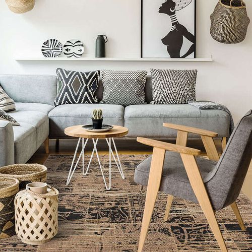 Tapis Vintage Brun Et Noir Motifs Patchwork 140x200