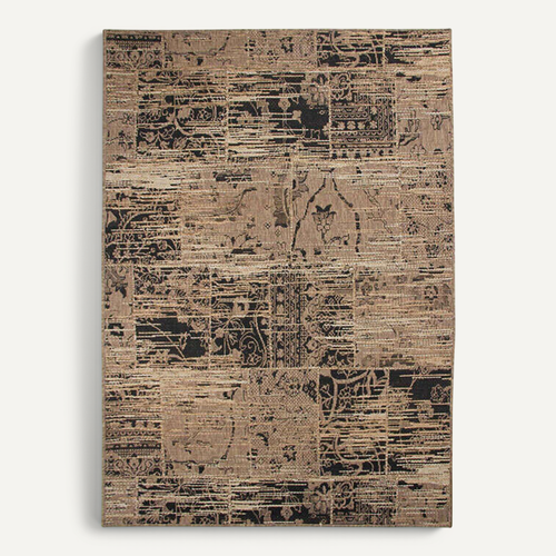 Tapis Vintage Brun Et Noir Motifs Patchwork 140x200