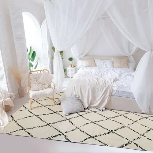Tapis En Coton Losanges Naturel-noir 160x230