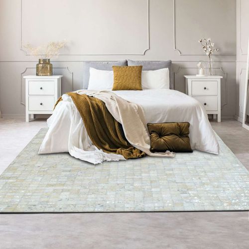 Tapis En Cuirs Recyclés Blanc Et Argenté 160x230