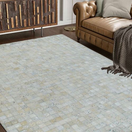 Tapis En Cuirs Recyclés Blanc Et Argenté 160x230