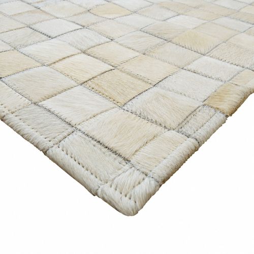 Tapis En Cuir Naturel Recyclé Mosaïque Blanc 160x230