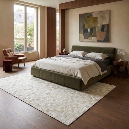 Tapis En Cuir Naturel Recyclé Mosaïque Blanc 160x230