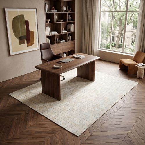 Tapis En Cuir Naturel Recyclé Mosaïque Blanc 160x230