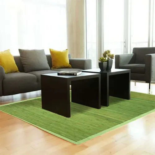 Tapis Salon En Bambou Larges Lattes Ganse Vert 160x230