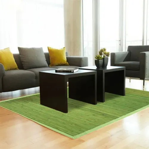 Tapis Salon En Bambou Larges Lattes Ganse Vert 160x230