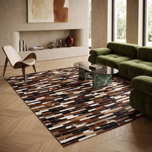Tapis En Cuir Recyclé Lignes Marron 190x290