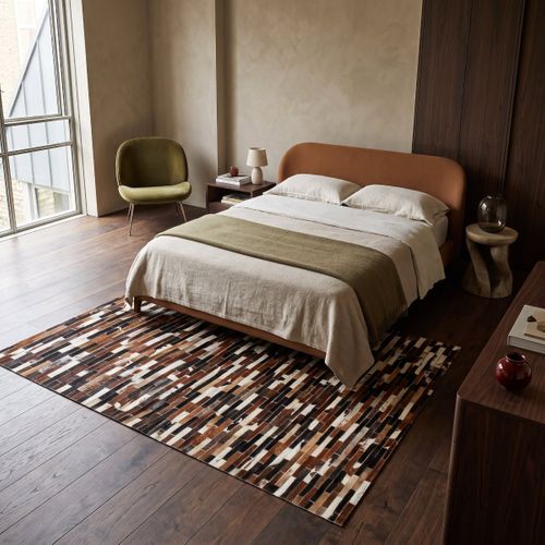 Tapis En Cuir Recyclé Lignes Marron 190x290