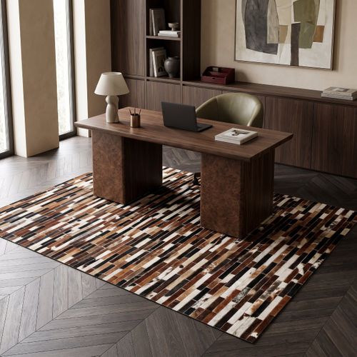 Tapis En Cuir Recyclé Lignes Marron 190x290