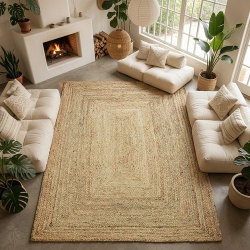 Tapis En Jute Tressé Naturel Artisanal 200x200 - Style Bohème